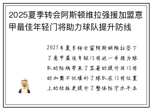 2025夏季转会阿斯顿维拉强援加盟意甲最佳年轻门将助力球队提升防线
